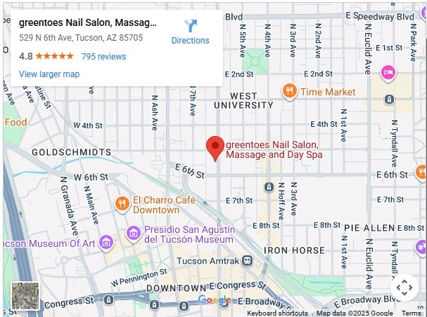 Greentoes Central Map screenshot. Goes to google maps link